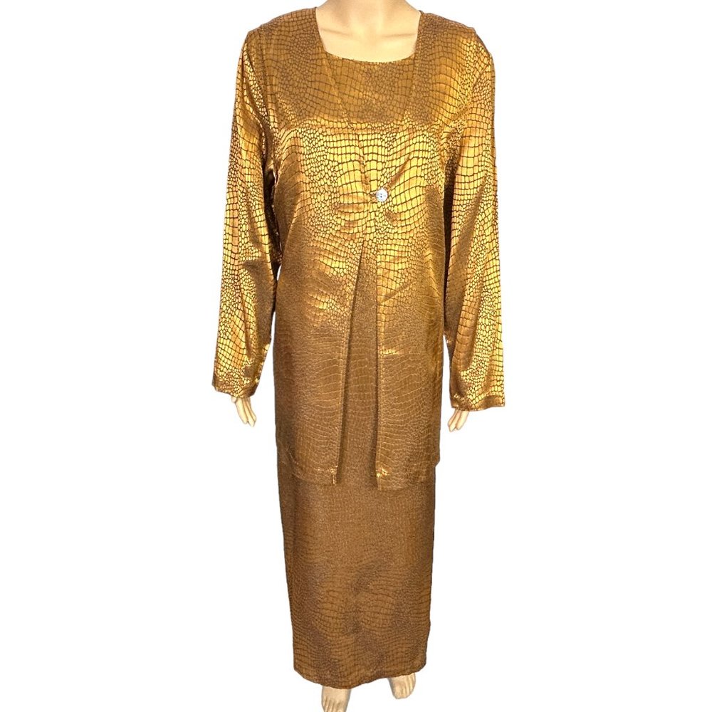 Vintage Willy's Womens 14W‎ Gold Snake Skin Long Sleeve Dress & Tank Top Cover